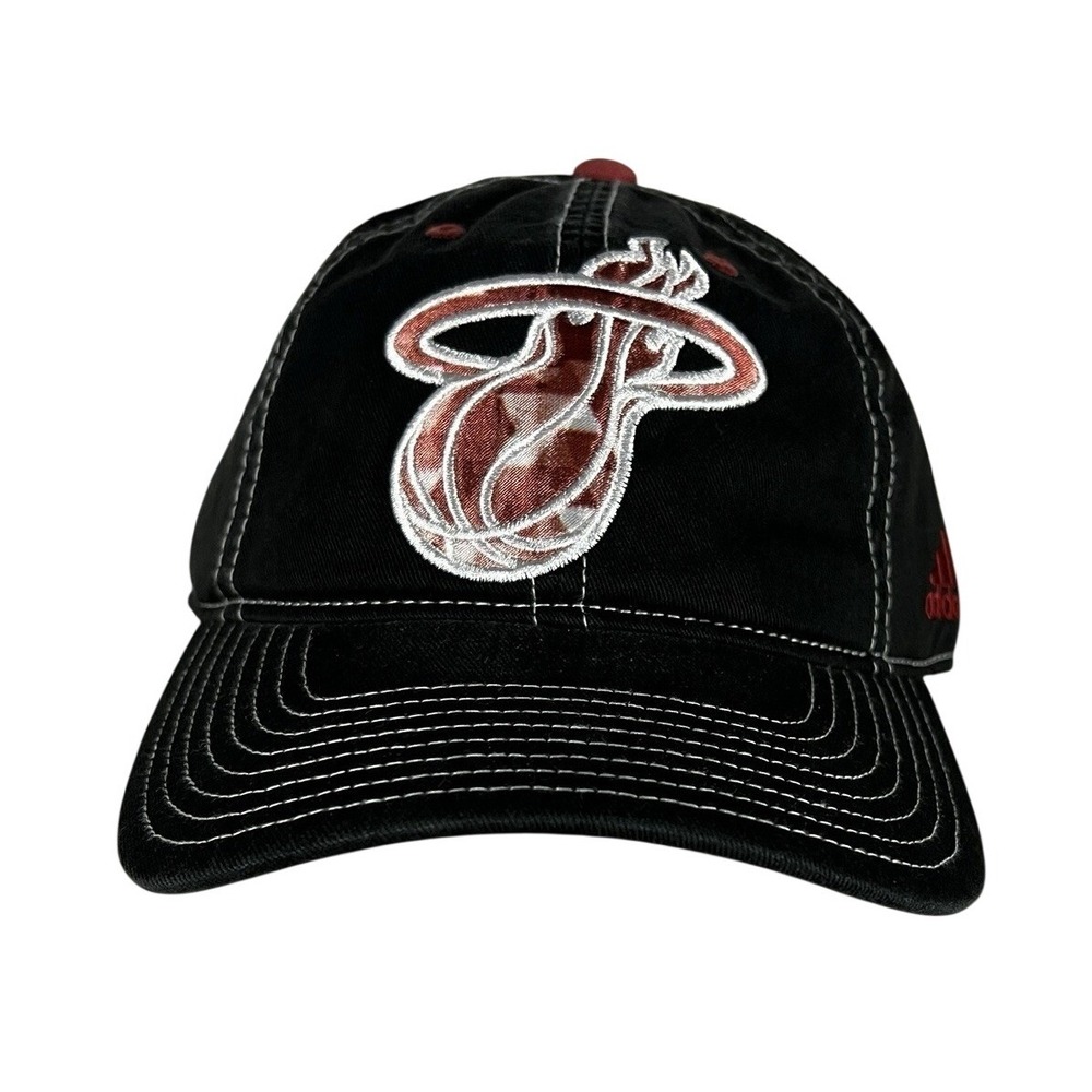 Adidas‎ Miami Heat NBA Hat Black Red Stitch Adjustable Strapback Cap